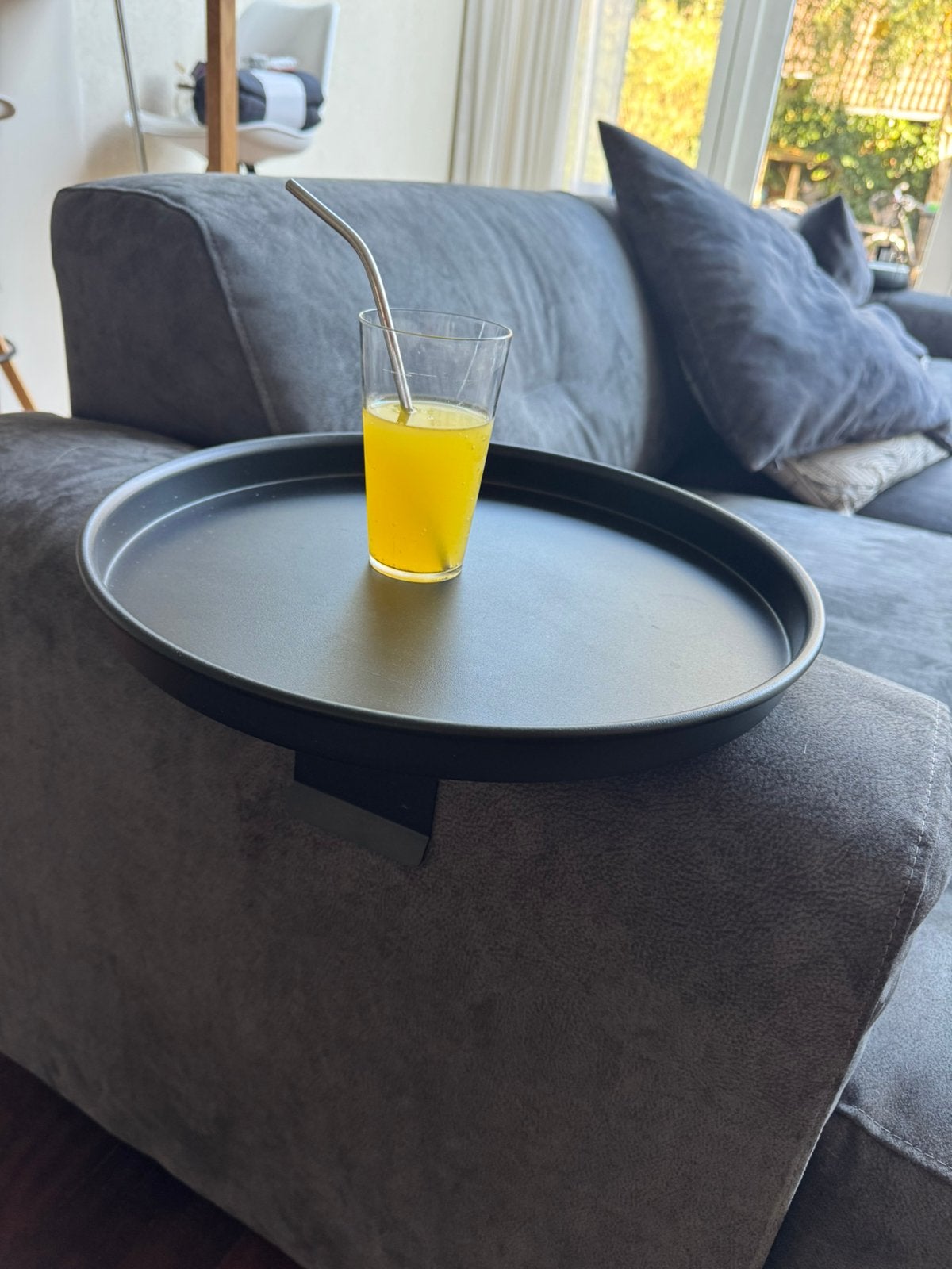 Bijzettafel Montel verschuifbaar voor op de bankleuning, Ophalen of Verzenden, Nieuw, Rond, Minder dan 50 cm