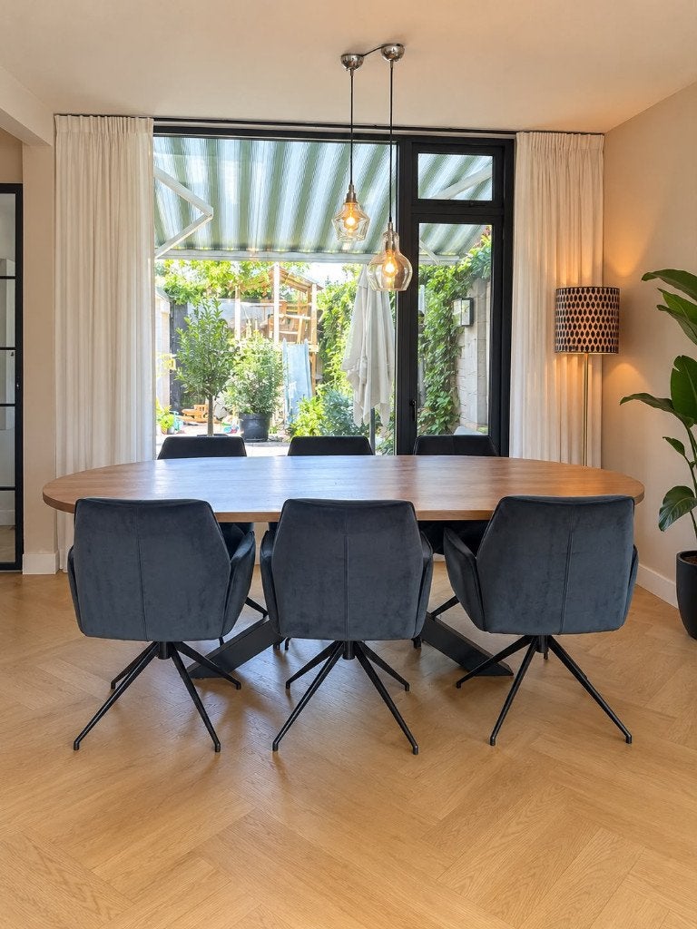 6 luxe draaibare eetkamerstoelen Antraciet, Huis en Inrichting, Overige kleuren, Ophalen of Verzenden, Zo goed als nieuw, Stof