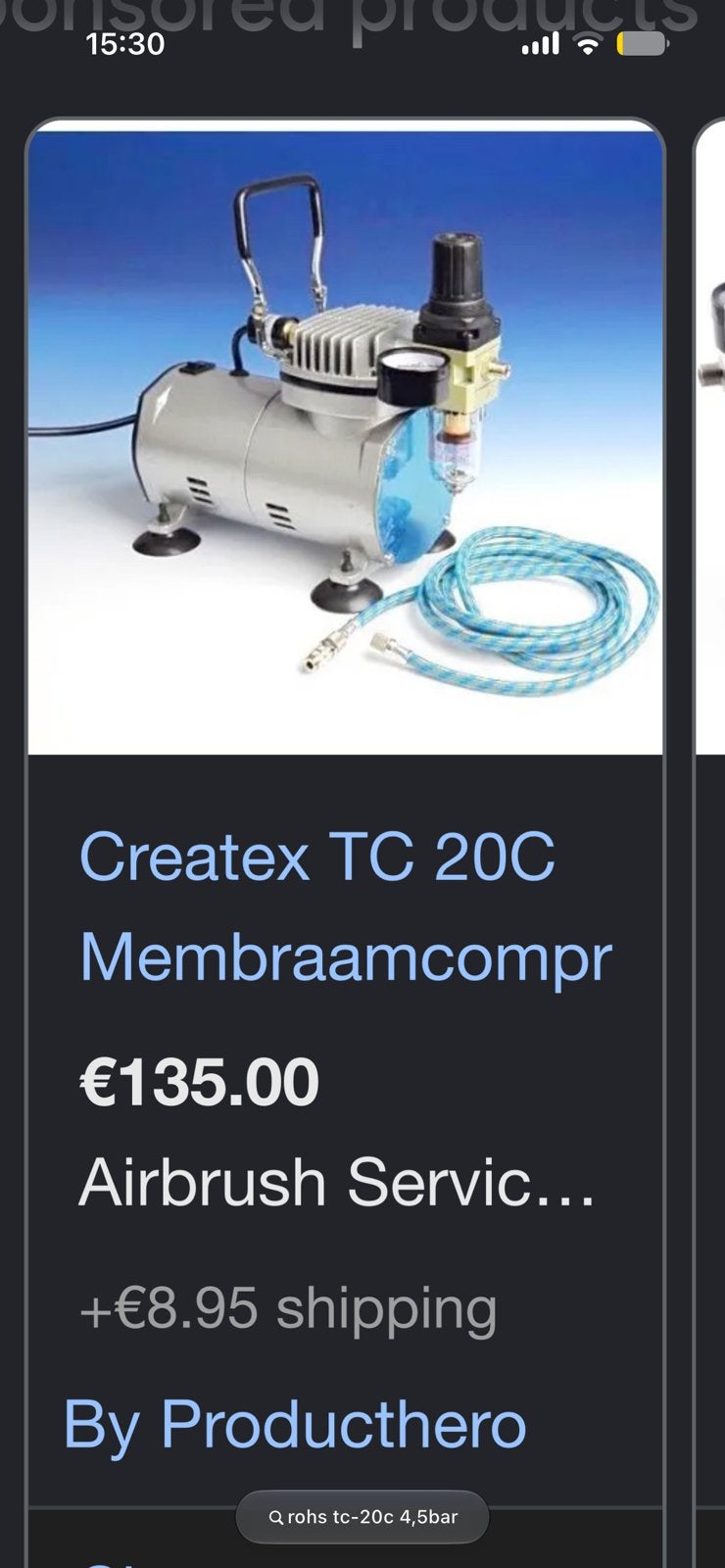 Membraancompressor 4,5bar Createx tc-20c, 100 liter of meer, Ophalen of Verzenden, Zo goed als nieuw, Minder dan 200 liter/min