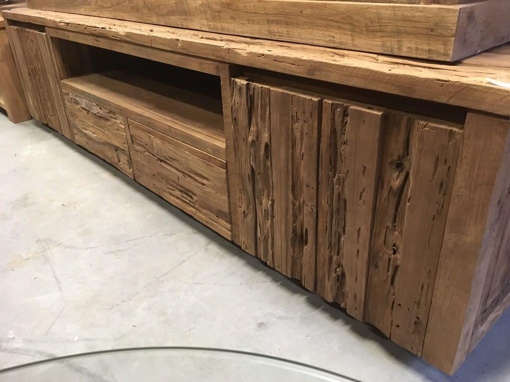 Audiomeubel extra grof teak, gerecycled, tv-meubel, uniek, 150 tot 200 cm, Teakhout, Nieuw, Ophalen of Verzenden
