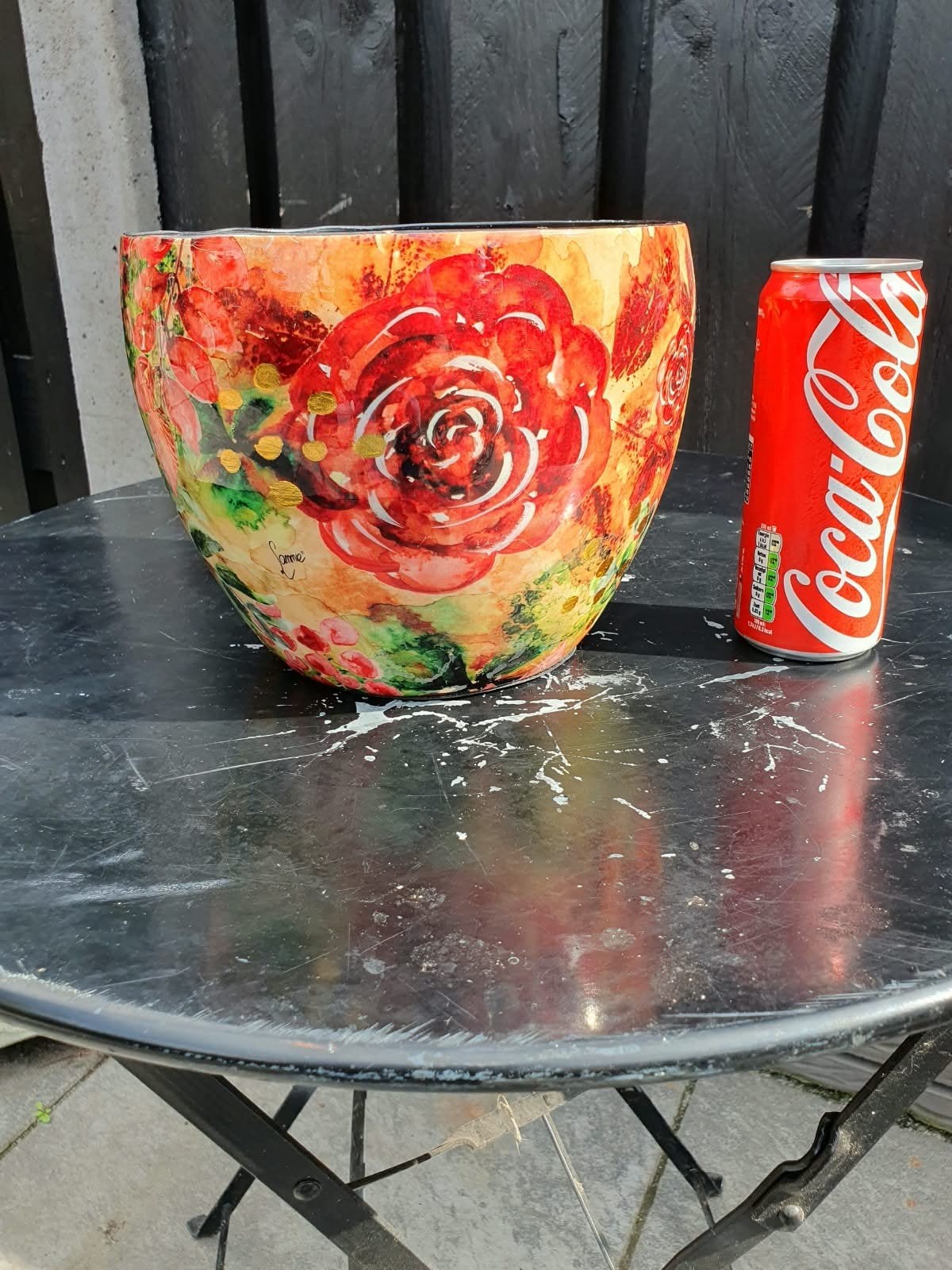 Decoratieve Bloempot 'Rose Rouge' - D21h16cm, Ophalen, Meerkleurig, Overige materialen, Nieuw