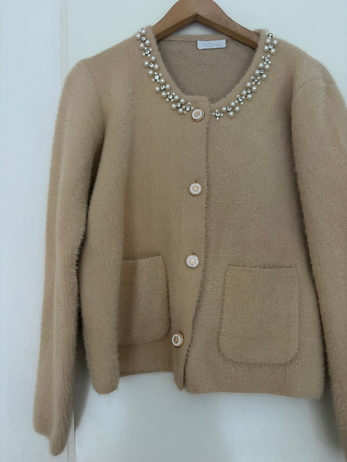 Vestje met strass en parels, Ophalen of Verzenden, Zo goed als nieuw, Beige