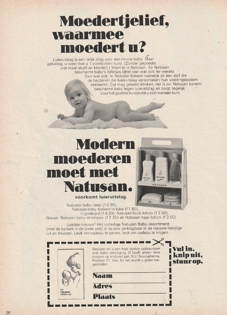 retro reclame 1968 Natusan baby verzorging rekje, Verzenden, Overige typen