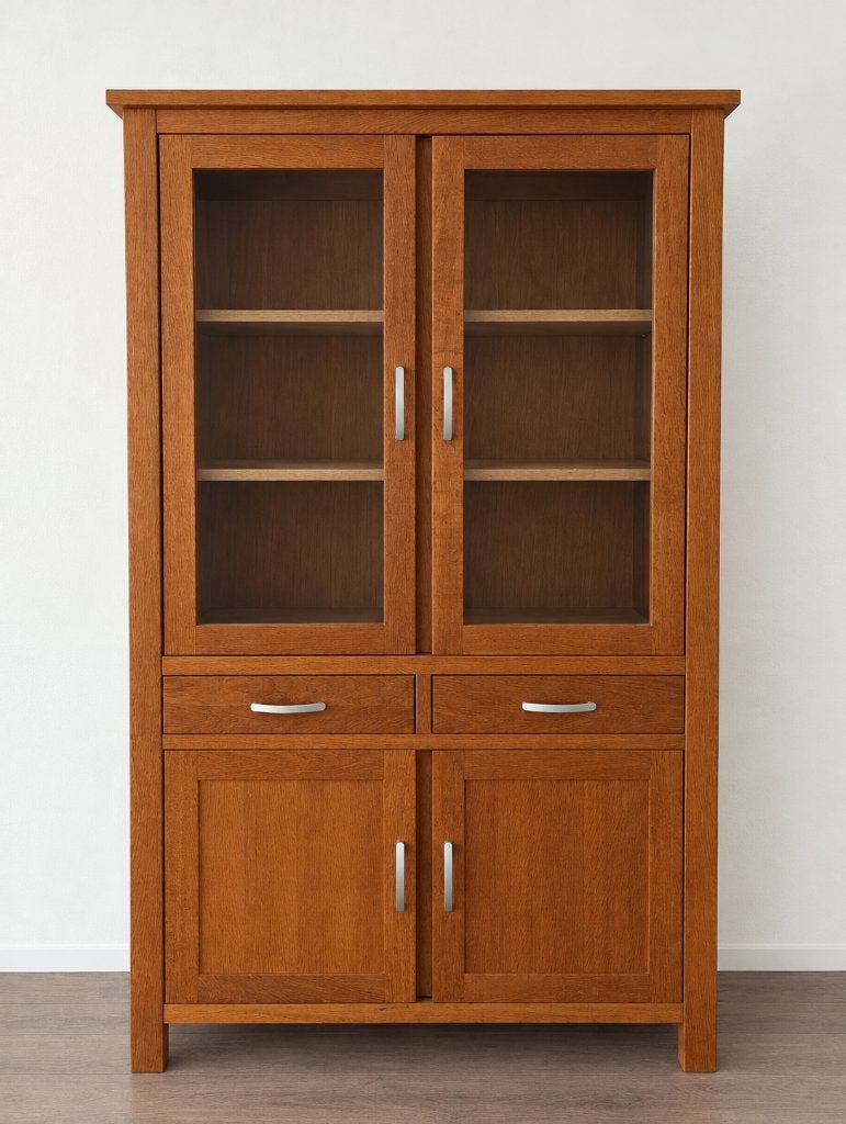 Vitrinekast hout met glazen deuren, Ophalen, Gebruikt, Eikenhout, Met lade(s)