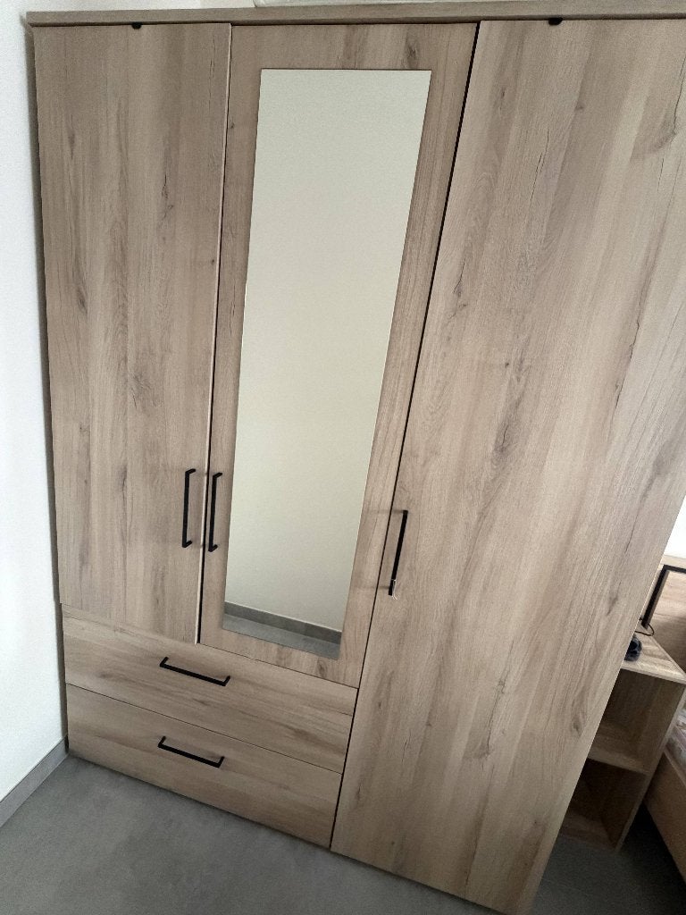 Kledingkast met spiegeldeuren, Huis en Inrichting, Kasten | Kledingkasten, Gebruikt, 150 tot 200 cm, Eikenhout, 150 tot 200 cm