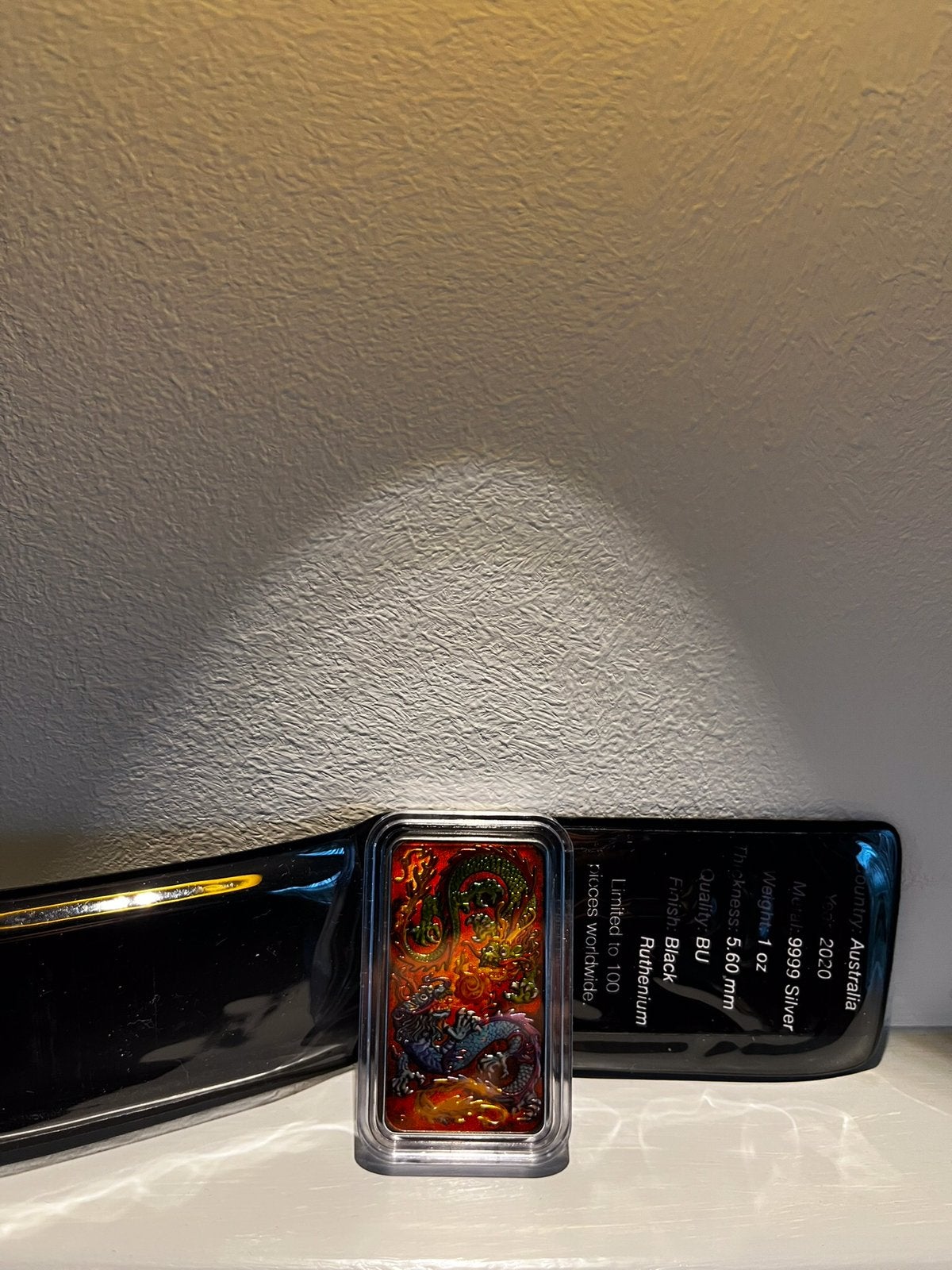 Gekleurde rectangle dragon 2020 black ruthenium, Verzenden, Zilver