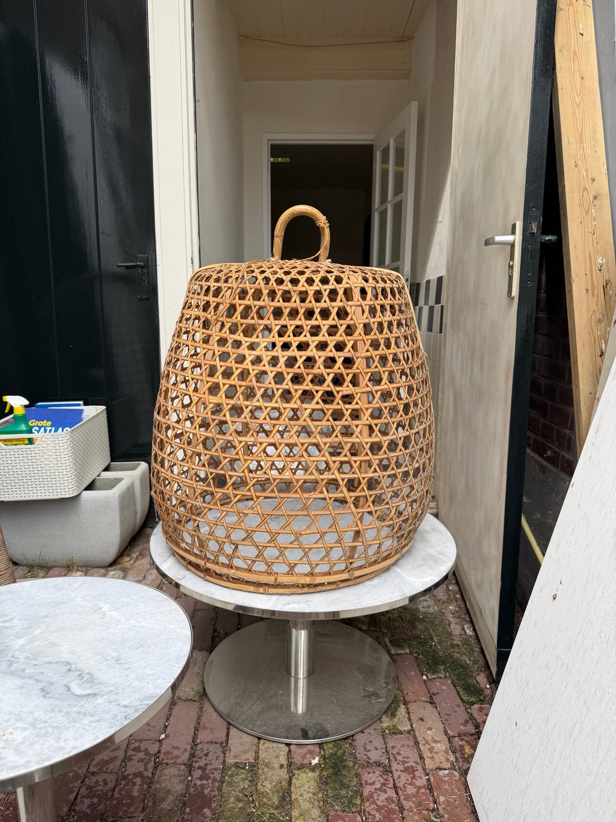 Grote rotan lampenkap of decoratieve mand, Ophalen, Gebruikt, Boho, Natuurlijk materiaal
