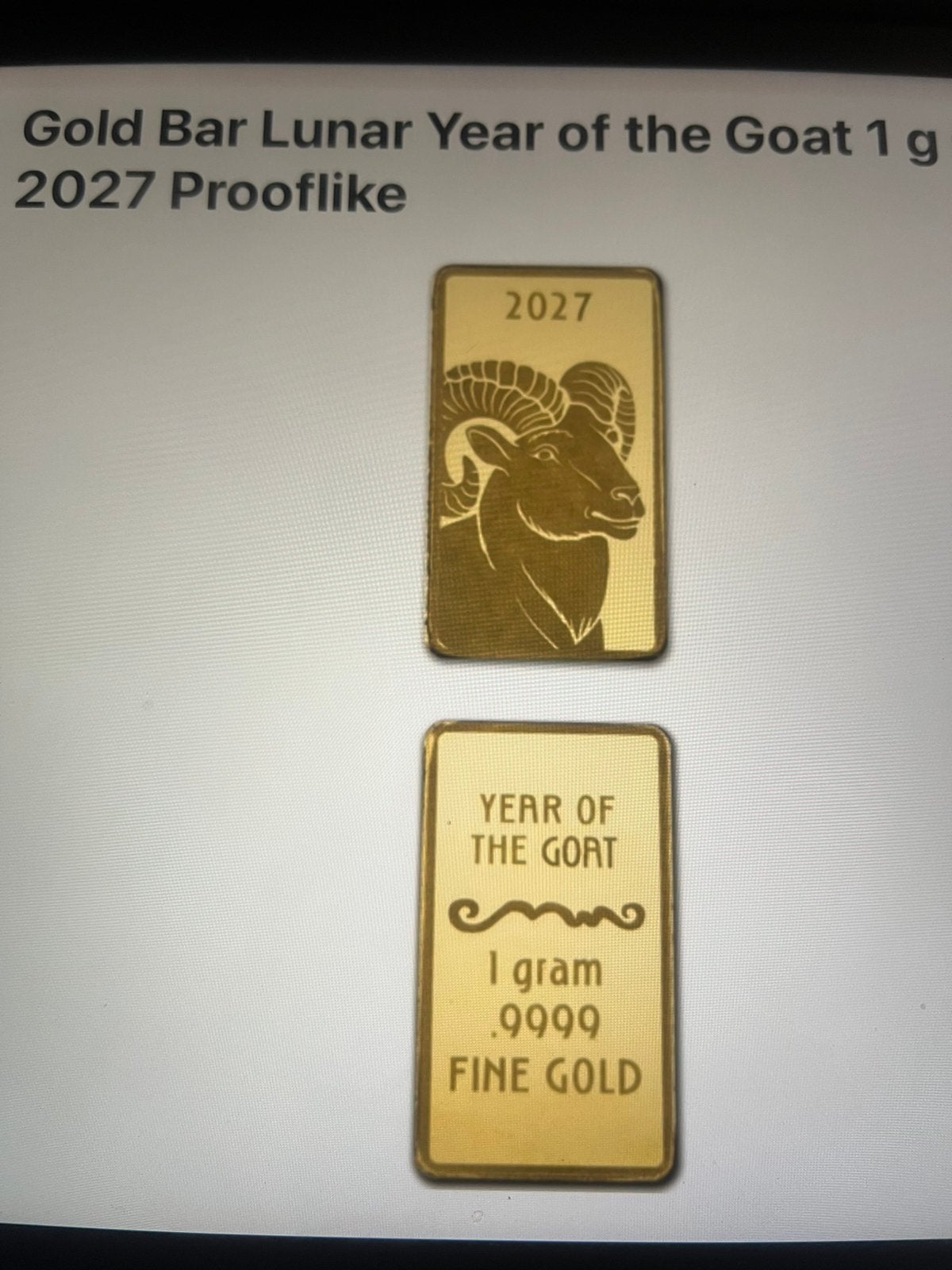 Pamp goudbaar 1 gram Year of the goat 2027 Prooflike., Ophalen of Verzenden, Goud