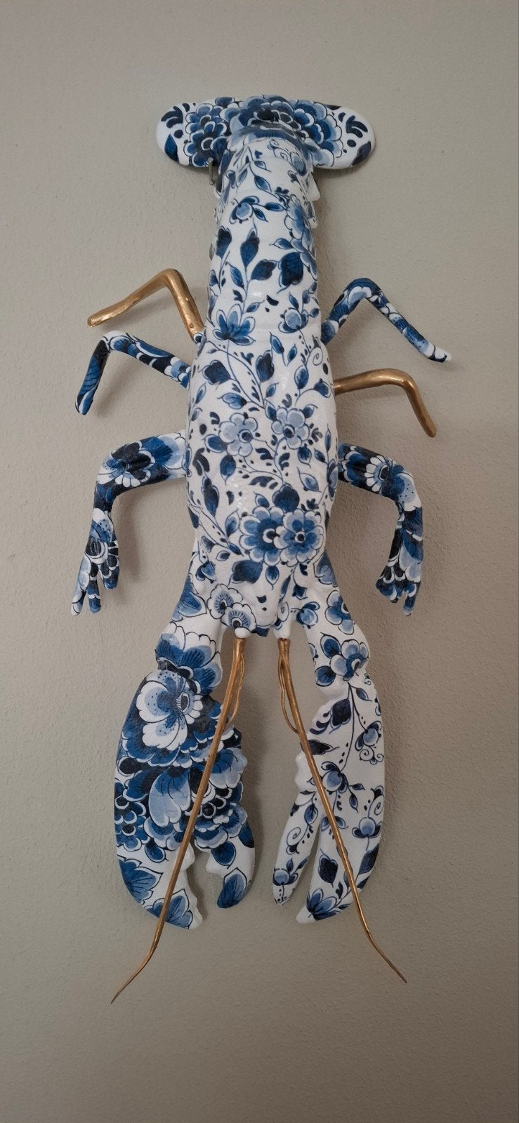 XL kreeft in Delfts Blauw motief met gouden accenten, Huis en Inrichting, Woonaccessoires | Overige, Ophalen of Verzenden