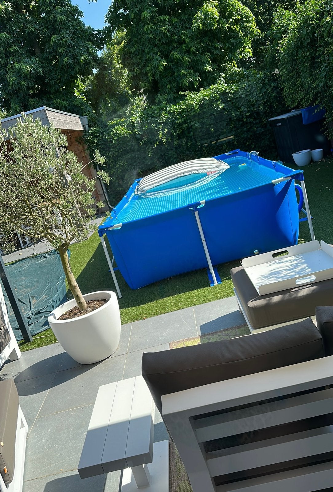 Intex zwembad 450x220x84 met zoutwatersysteem en warmtepomp, Ophalen, 200 tot 300 cm, 80 tot 120 cm, Zo goed als nieuw