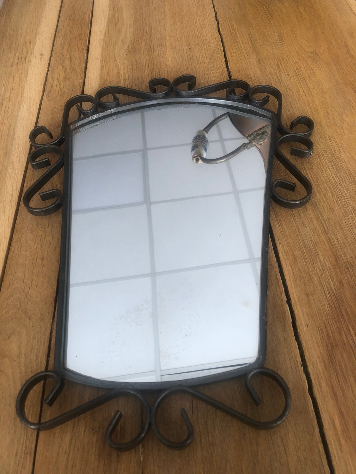 Oude spiegel met smeedijzer 30/40 cm, Ophalen of Verzenden, Rechthoekig, Minder dan 50 cm, Minder dan 100 cm