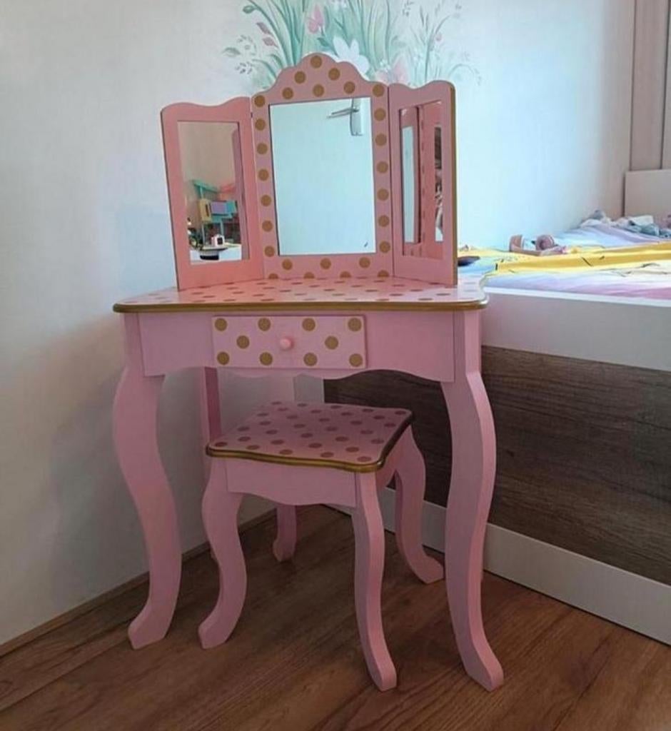Roze kaptafel met krukje en lade, Ophalen