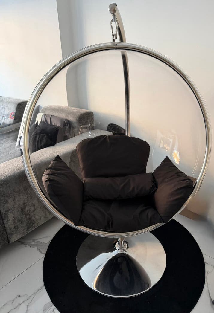 Luxe transparante schommel ei met zilveren frame incl. Kleed, Kunststof, Zwart, Ophalen of Verzenden, Zo goed als nieuw