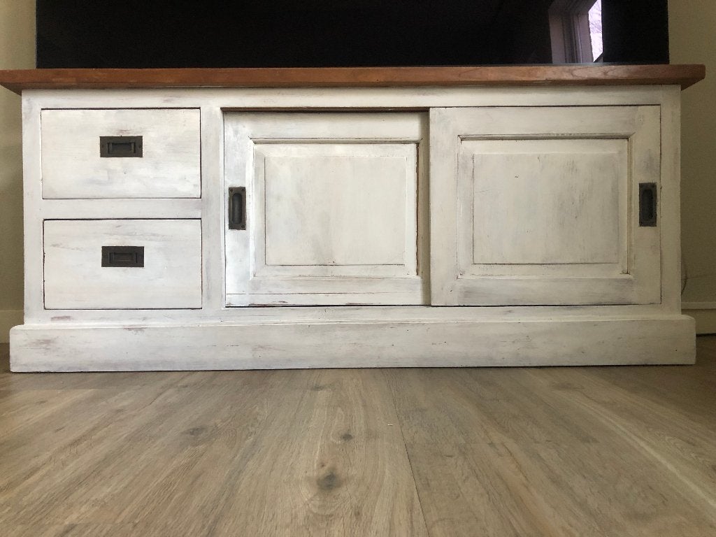 Teak houten TV dressoir / TV meubel, Ophalen, Gebruikt, 100 tot 150 cm, Teakhout