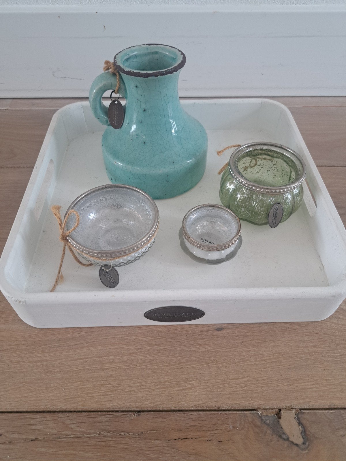 Riverdale decoratieset op dienblad, Hout, Ophalen of Verzenden, Wit, Landelijk