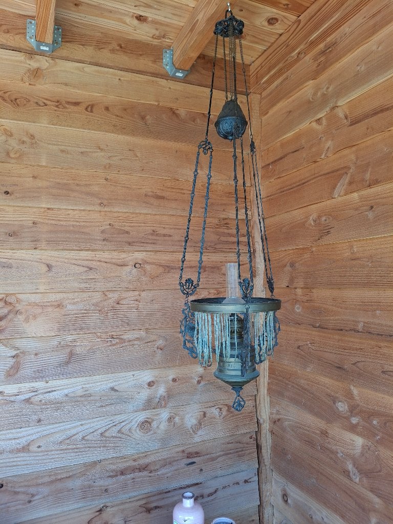 Antieke olielamp, Gebruikt, Overige fittingen, Glas, Antiek