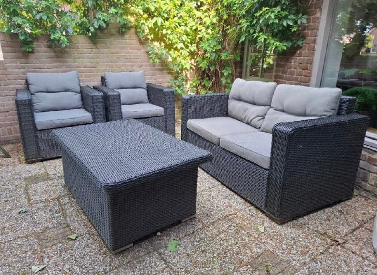 Nette wicker Loungeset Tuinset + KUSSENBOX, Tuin en Terras, Ophalen of Verzenden, Zo goed als nieuw, Wicker, Bank