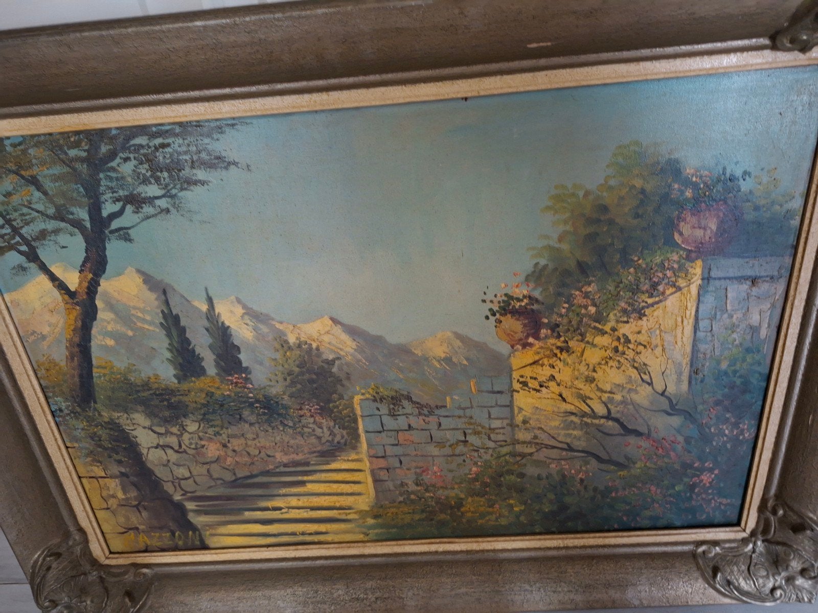 Olieverfschilderij geschilderd met de achternaam Mazzoni, Antiek en Kunst, Kunst | Schilderijen | Klassiek, Ophalen, Overige stijlen