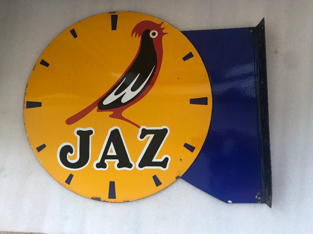 JAZ Dubbelzijdig Emaille Reclamebord 1960 Horlogemaker, Ophalen