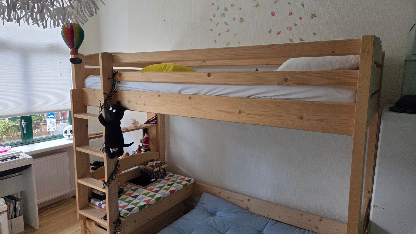 Stevig houten hoogslaper met bureau en bank/bed, Ophalen, Eenpersoons, 160 tot 180 cm, Zo goed als nieuw