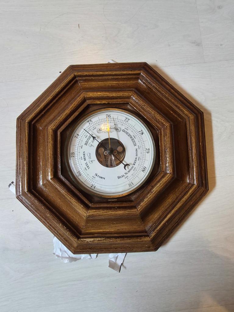 Vintage Barometer - Houten Octagonale Weerstation, Ophalen of Verzenden, Gebruikt, Barometer