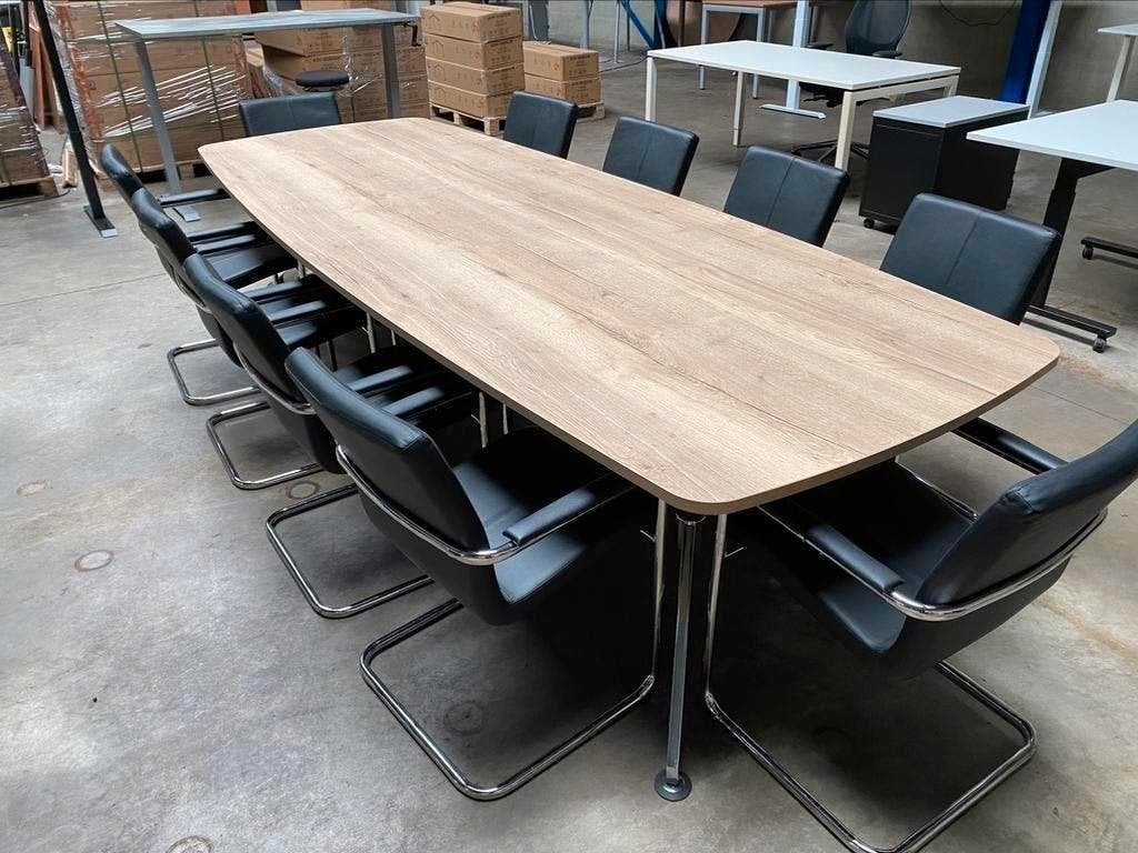 Vergadertafel natuur eiken blad met Chrome onderstel, Huis en Inrichting, Ophalen of Verzenden, Nieuw