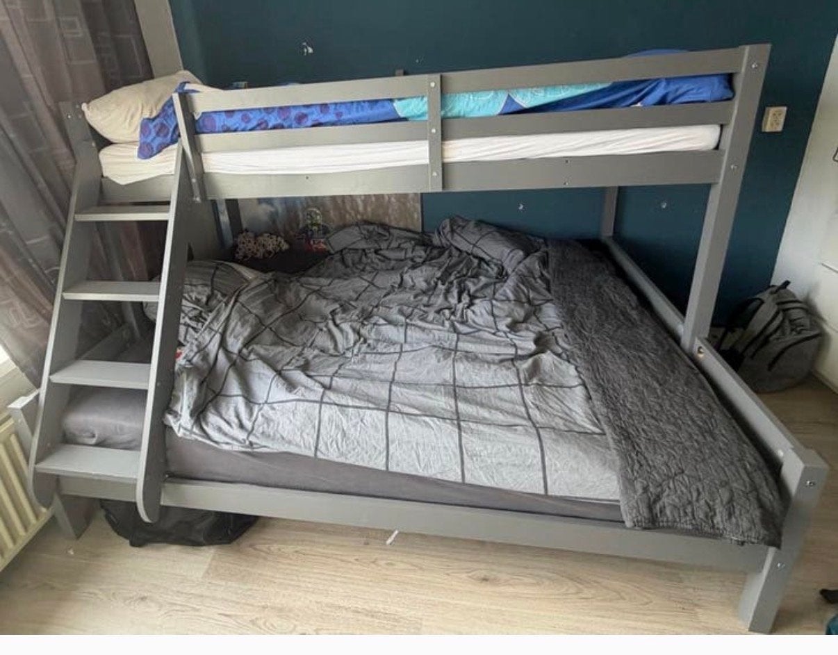 Homestyle4u Stapelbed - 90x200 en 140x200 cm - grijs, Ophalen, Gebruikt, 160 tot 180 cm, Tweepersoons
