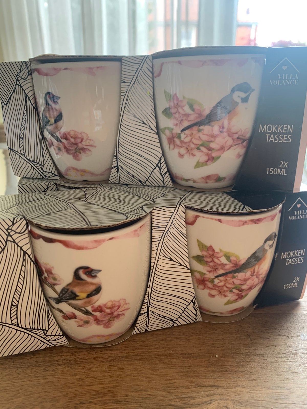 6 mokken, koffiekopjes met vogels, Ophalen of Verzenden, Zo goed als nieuw, Overige stijlen, Kop(pen) en/of Schotel(s)