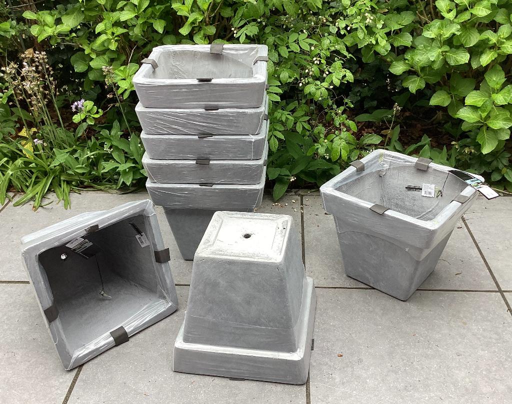8 Grote Bloempotten voor buiten, polyfiberstone, grijs, Tuin en Terras, Bloempotten, Overige materialen, Vierkant, Nieuw, Minder dan 40 cm
