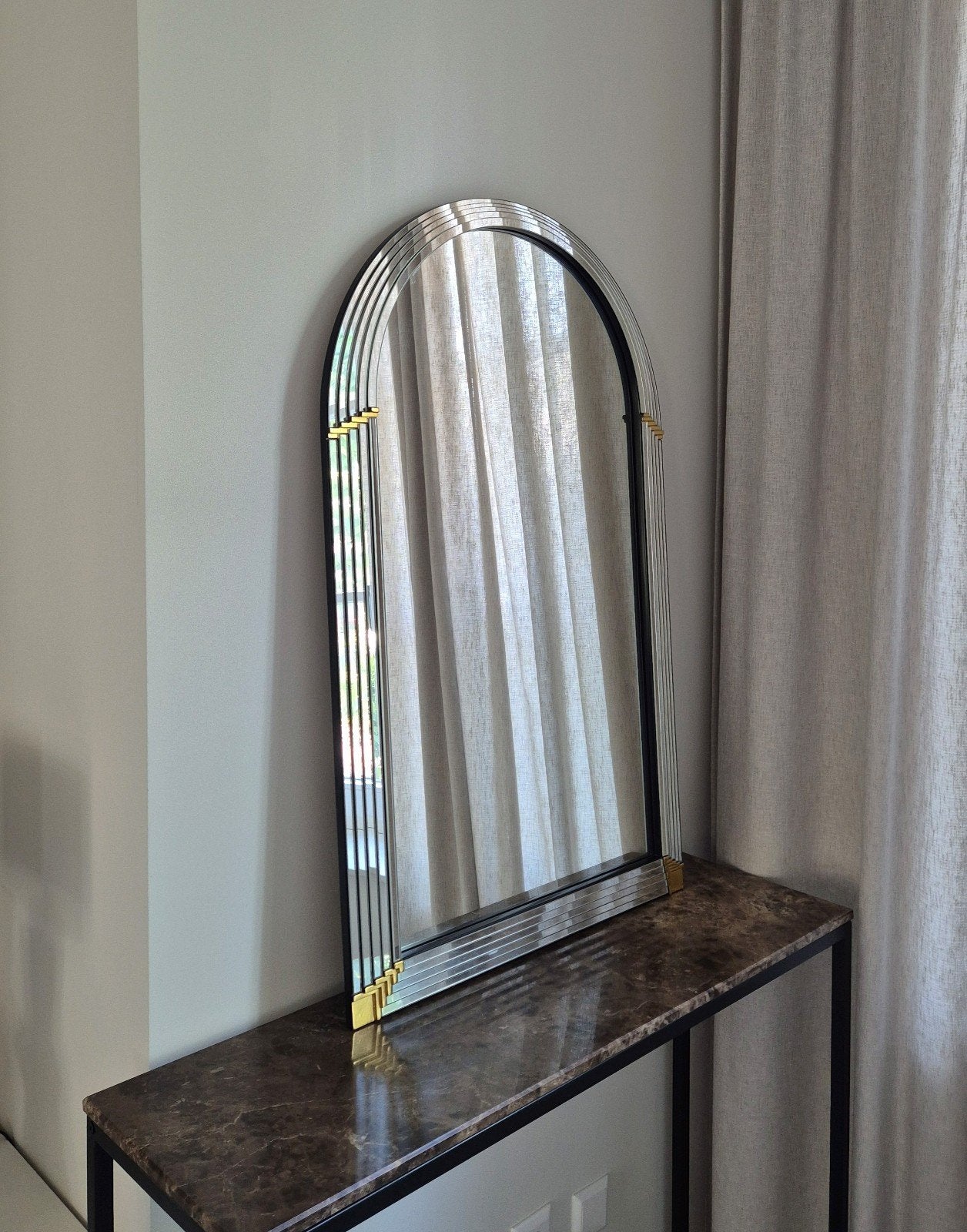 Vintage Art Deco Boogspiegel 100x60cm DeKnudt | Jaren 70/80, Ophalen of Verzenden, Overige vormen, 50 tot 75 cm, Minder dan 100 cm