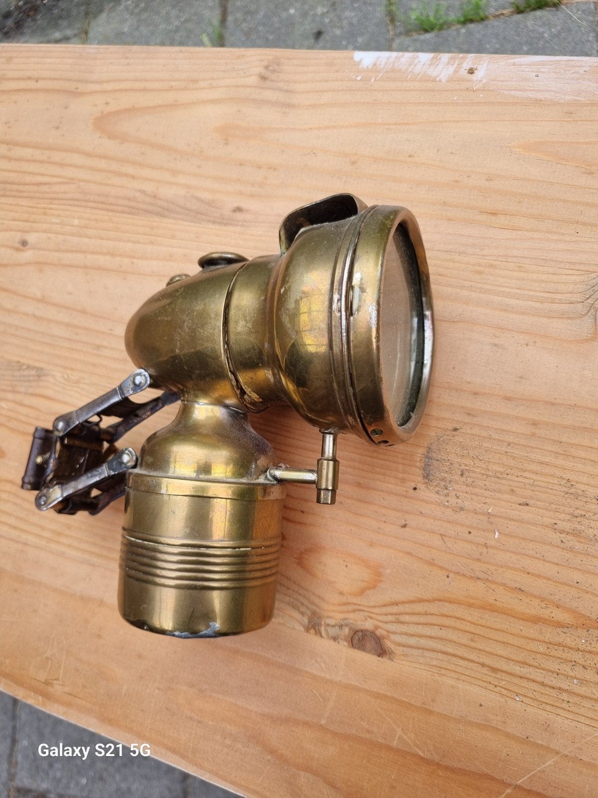 Antieke koperen fietslamp - Obermetal, Ophalen of Verzenden