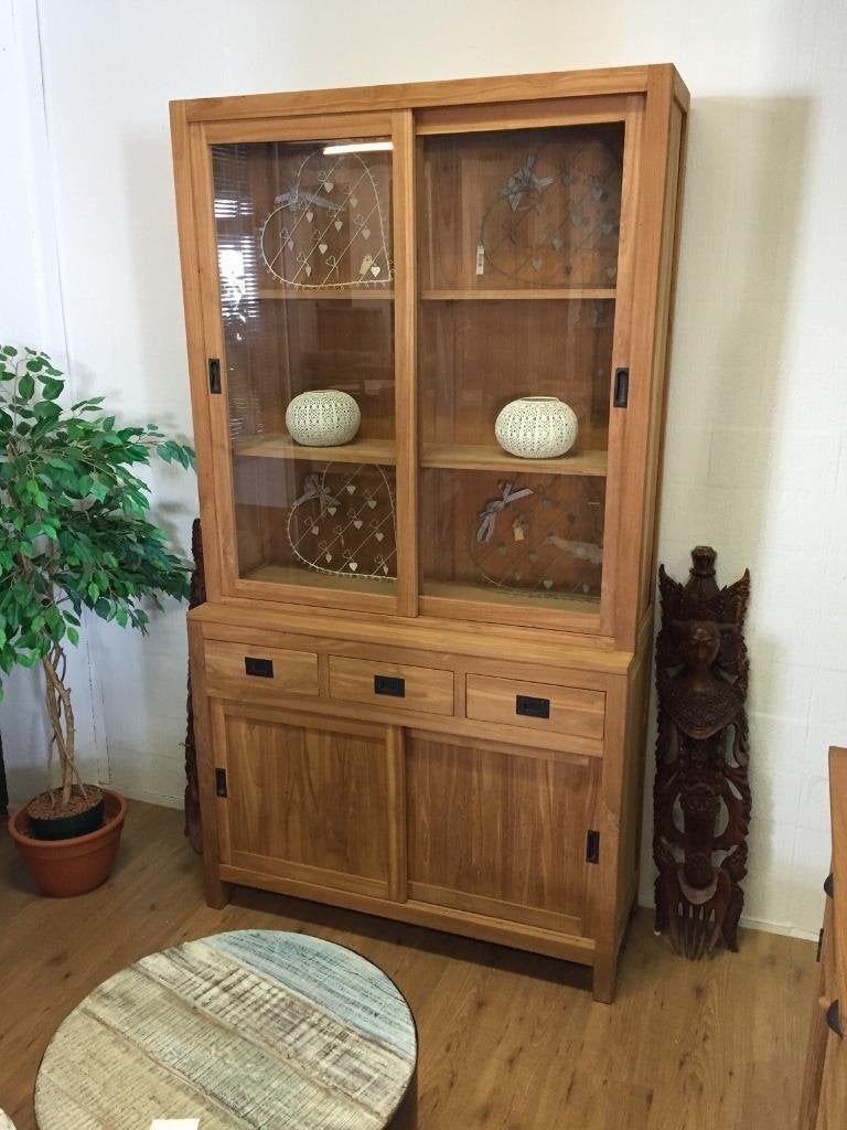 Schuifdeuren Kast Teakhout + Glas, breedte vanaf 120b., Ophalen, Met deur(en), 200 cm of meer, Glas