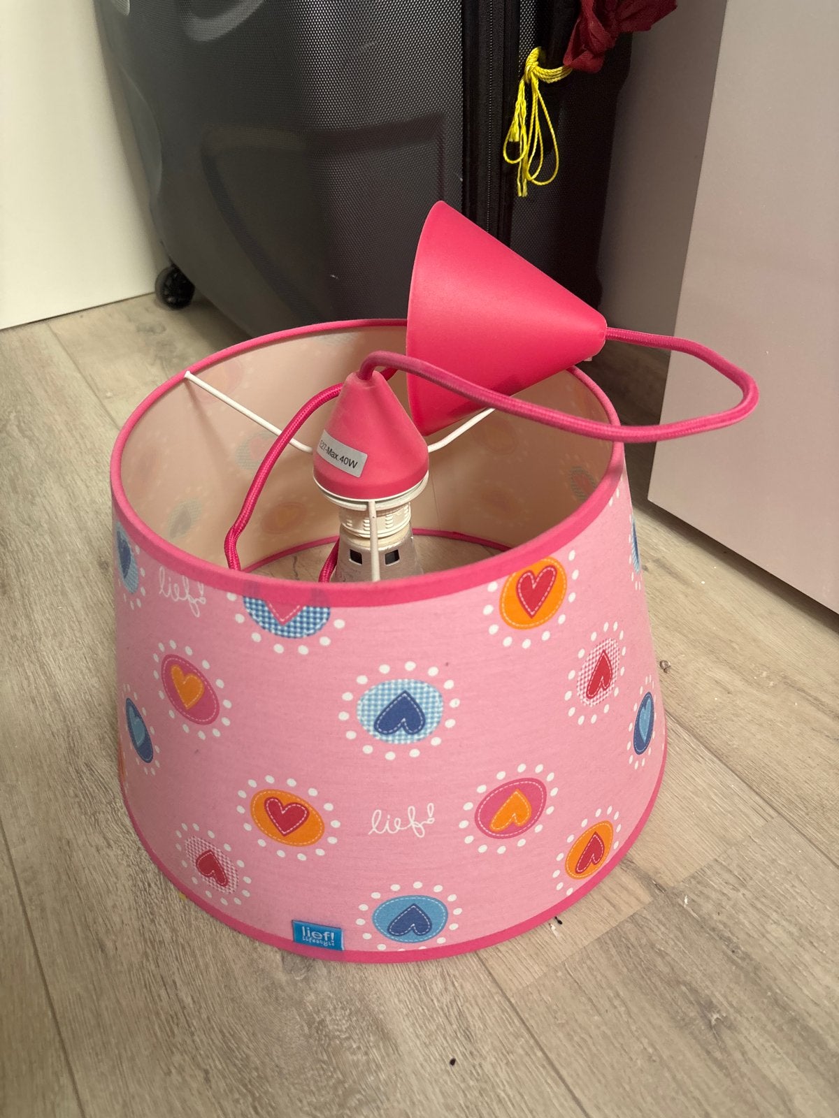 Roze kinderlamp met hartjes - Lief! merk, Ophalen, Zo goed als nieuw, Textiel, Overige fittingen