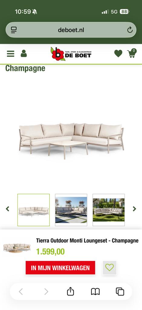 Tierra Outdoor Monti tuintafel in de kleur Champagne, Ophalen of Verzenden, Nieuw, Rechthoekig, Aluminium