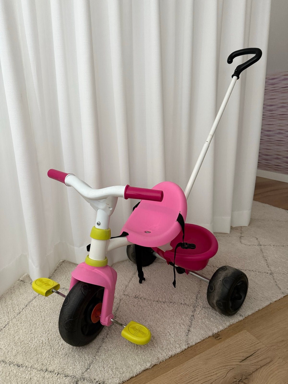 Smoby driewieler met duwstang - Roze, Ophalen, Gebruikt, Duwstang