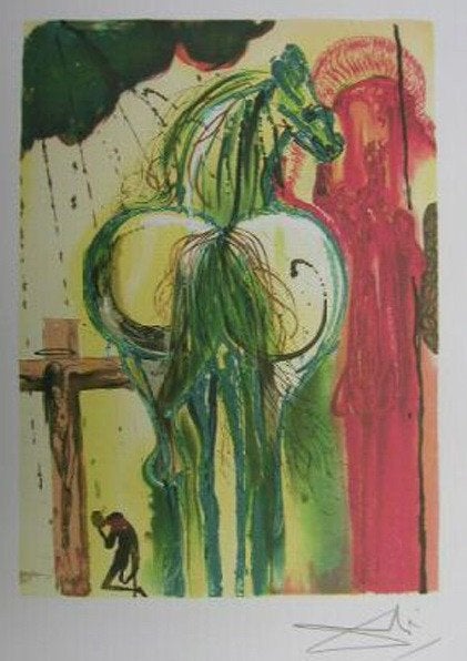 Salvador Dalí (1904) Lithografie "Cheval Centurion " Ges Gel, Gesigneerd in de plaat, Ophalen of Verzenden, Lithografie, Dieren en Natuur