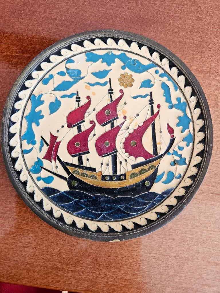Vintage Cloisonne Emaille & Messing Scheepsgaljoen Zeegezich, Antiek en Kunst, Ophalen
