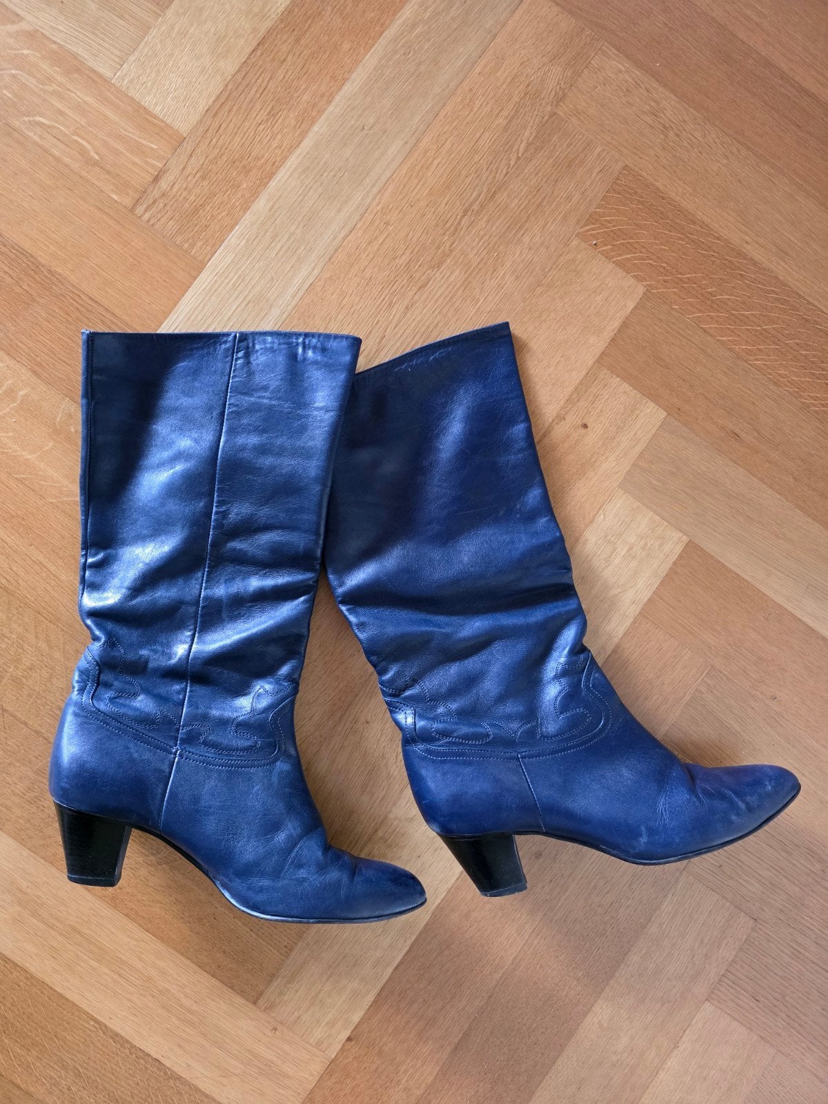 Vintage blauwe leren laarzen - Babouche - Maat 41, Ophalen of Verzenden, Gedragen, Blauw, Hoge laarzen