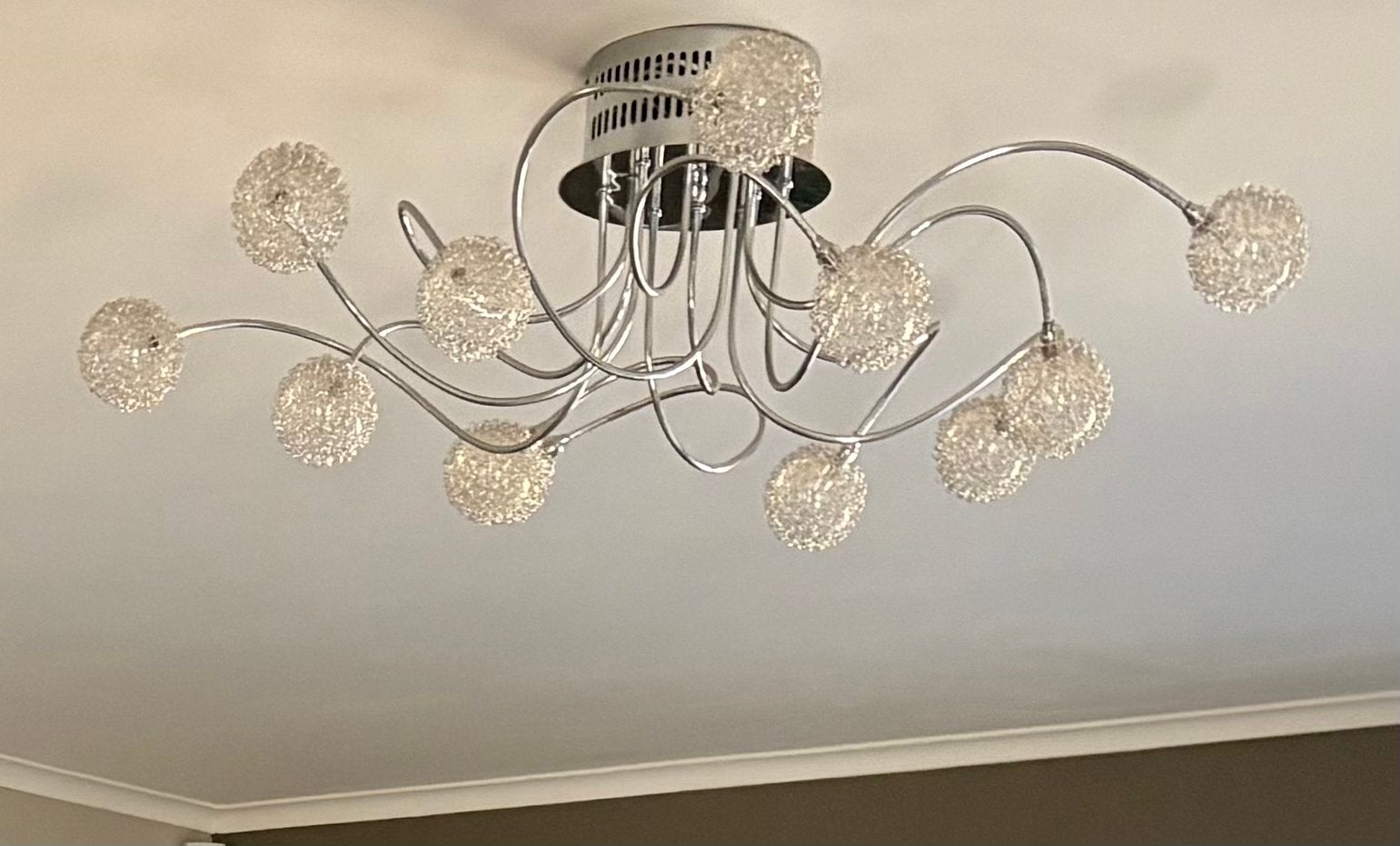 Moderne Plafondlamp met 10 Lichtpunten - Zilverkleurig, Ophalen, Zilver, Gebruikt, Modern