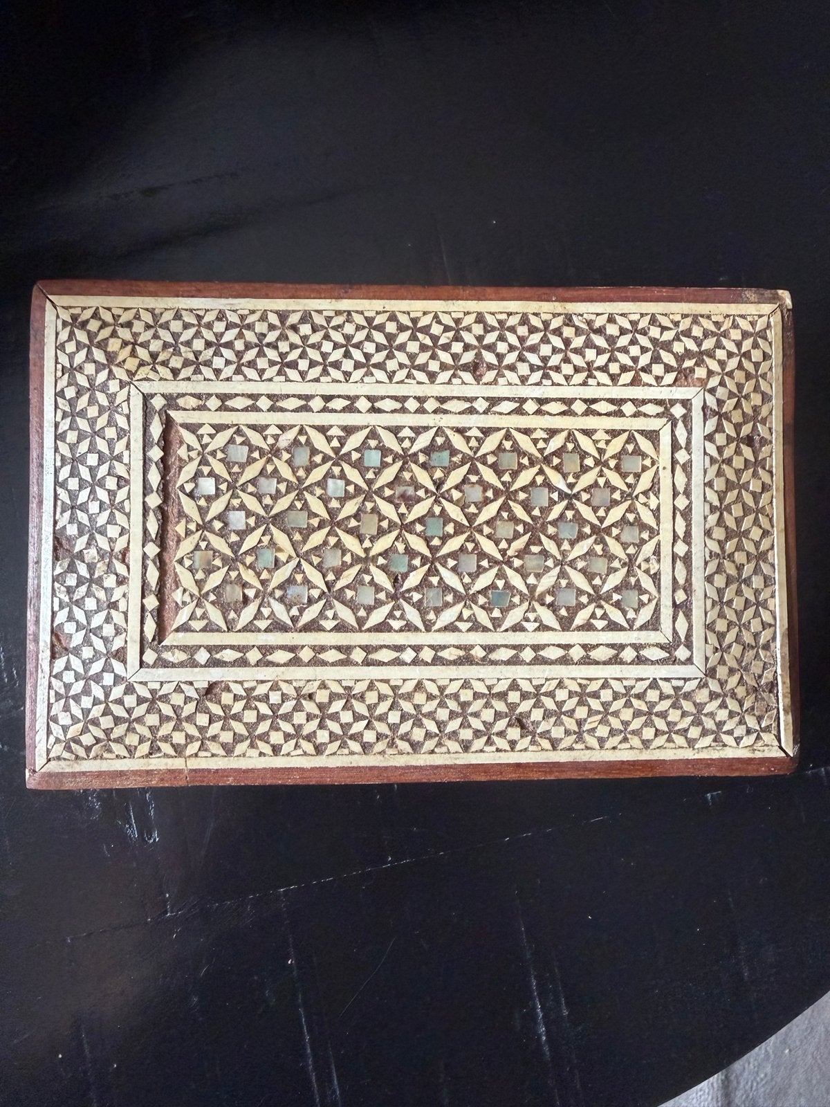 Vintage Houten Doosje met Mozaïek & Parelmoer Inlegwerk, Ophalen of Verzenden