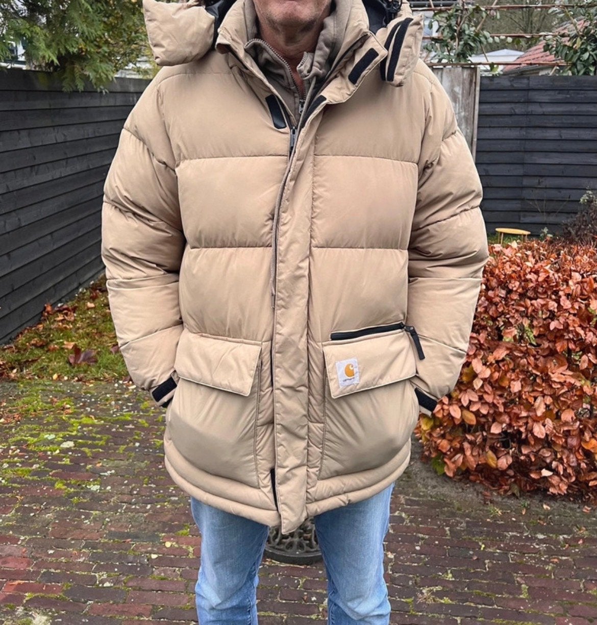 Carhartt WIP Milton Jacket S Puffer Jack Hoo - Maat L, Ophalen of Verzenden, Nieuw, Maat 52/54 (L), Beige