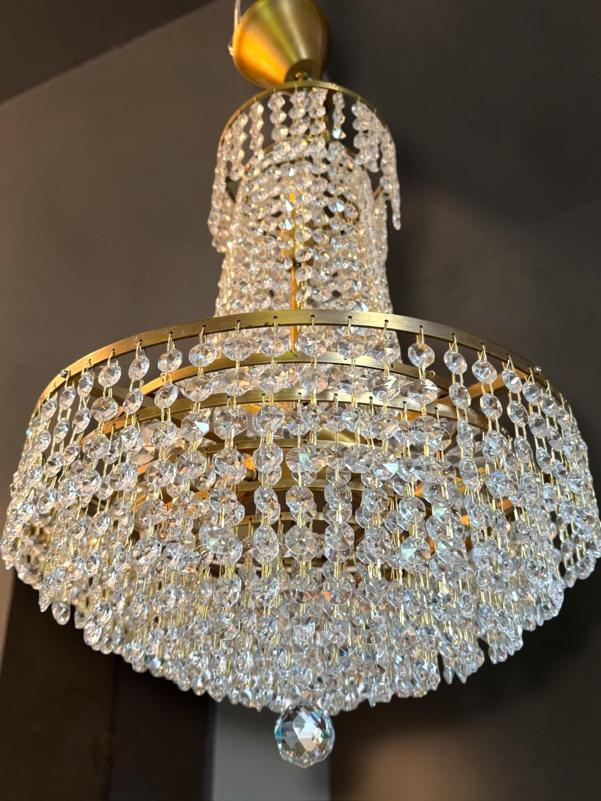 Vintage kristallen kroonluchter, Ophalen of Verzenden, Zo goed als nieuw, Glas, Vitnage design mid century regency empire retro klassiek