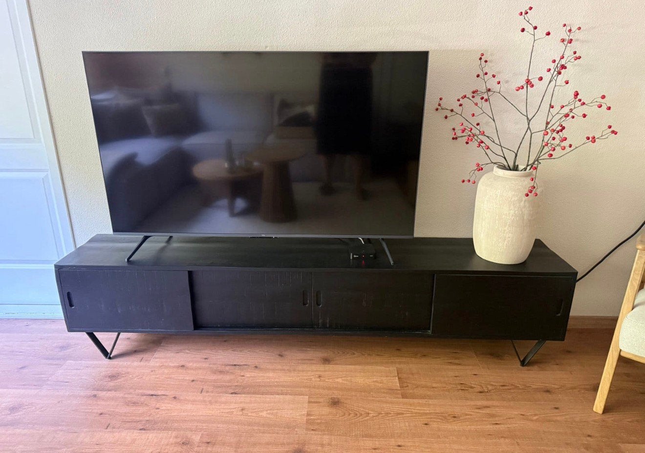 Zwart tv meubel, Ophalen, Gebruikt, 150 tot 200 cm, Minder dan 100 cm