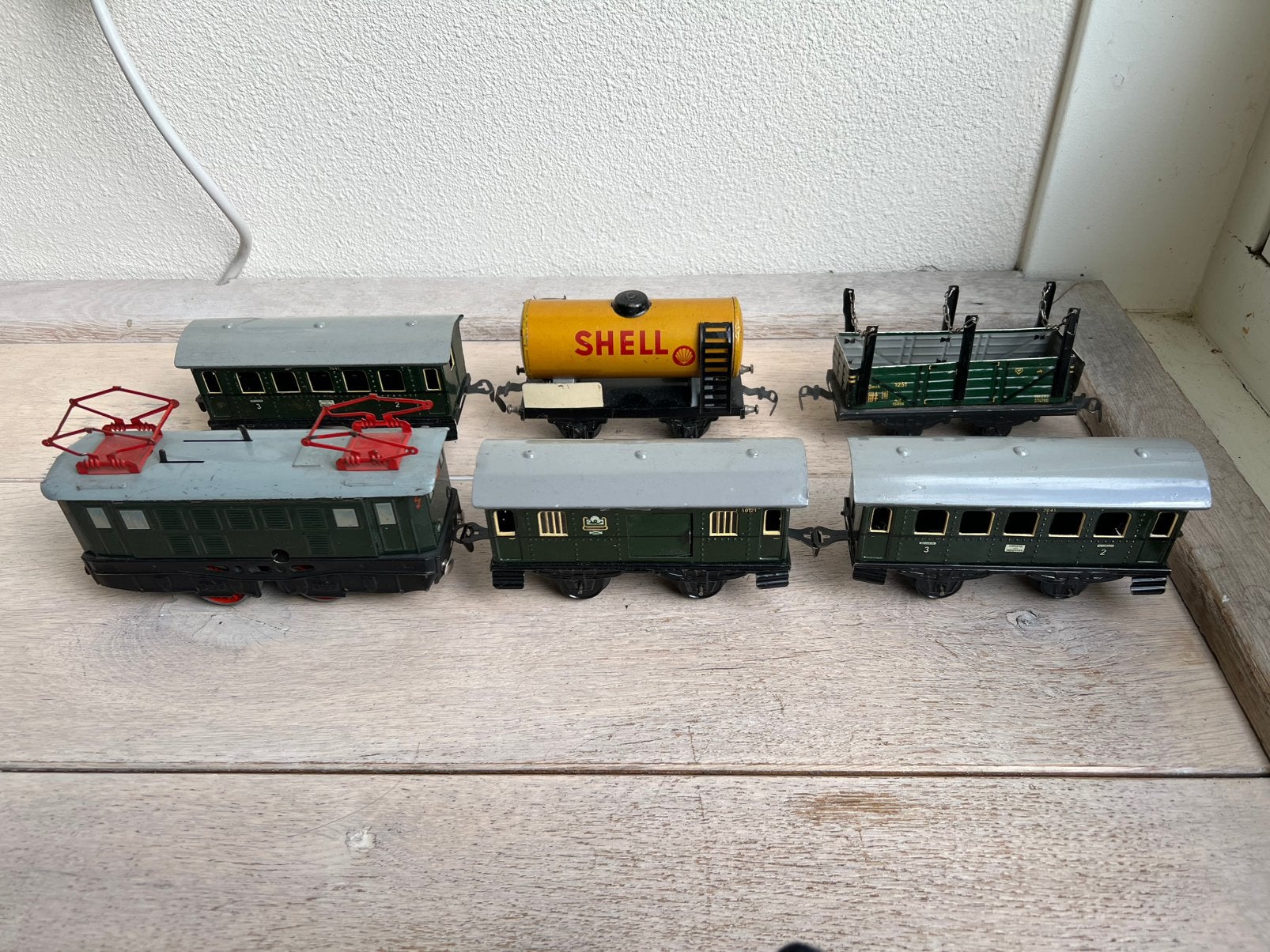 Distler spoor 0 antiek locomotief + 5 wagons blik opwindbaar, Ophalen of Verzenden
