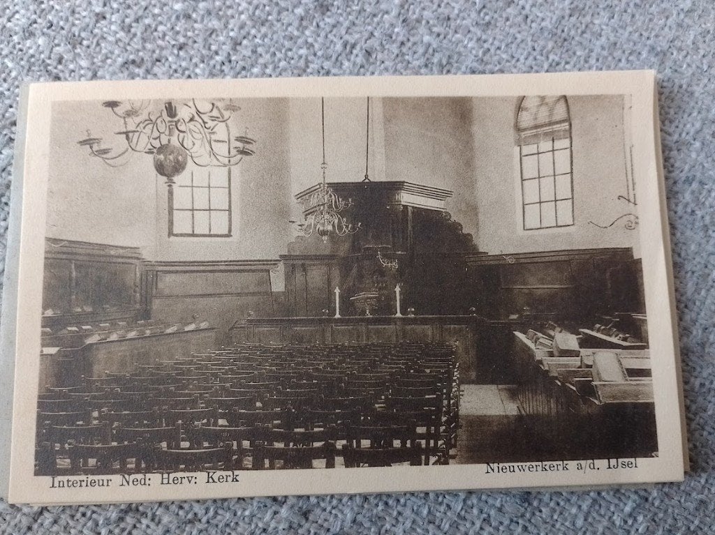 Nieuwerkerk aan den IJssel, Interieur Oude Hervormde Kerk, Ophalen of Verzenden, 1920 tot 1940, Ongelopen, Zuid-Holland
