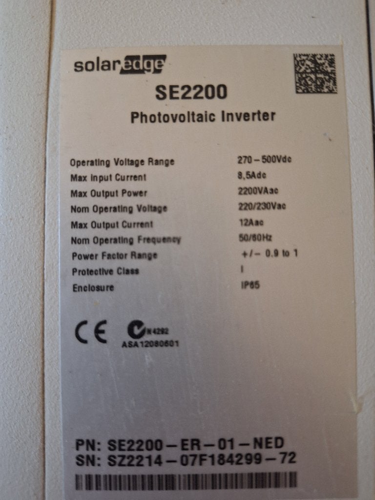 SolarEdge omvormer type SE2200 gebruikt, Doe-het-zelf en Verbouw, Zonnepanelen en Toebehoren, Ophalen, Gebruikt, Overige typen
