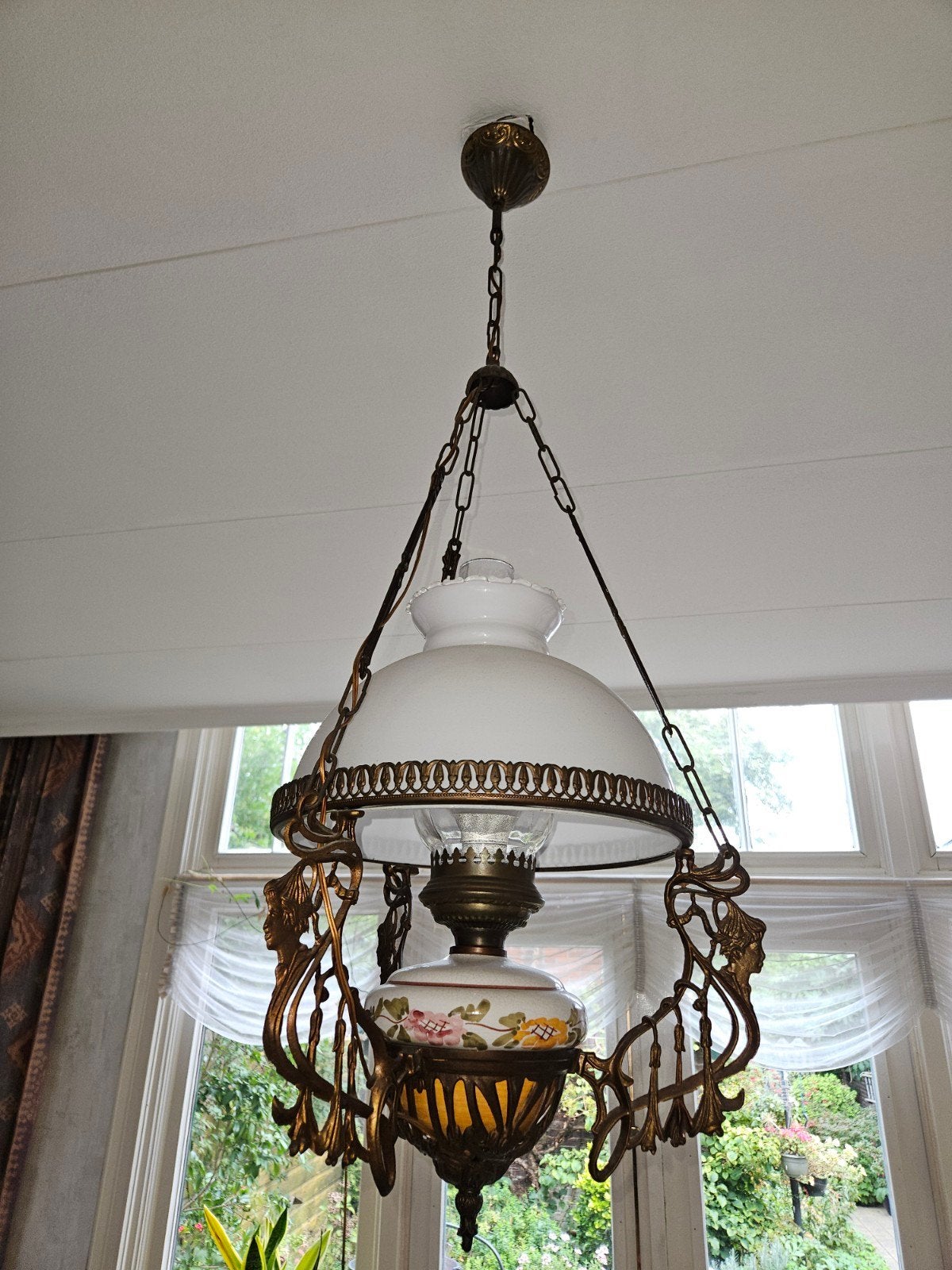 Antieke lamp kroonluchter met bloemmotief, Ophalen