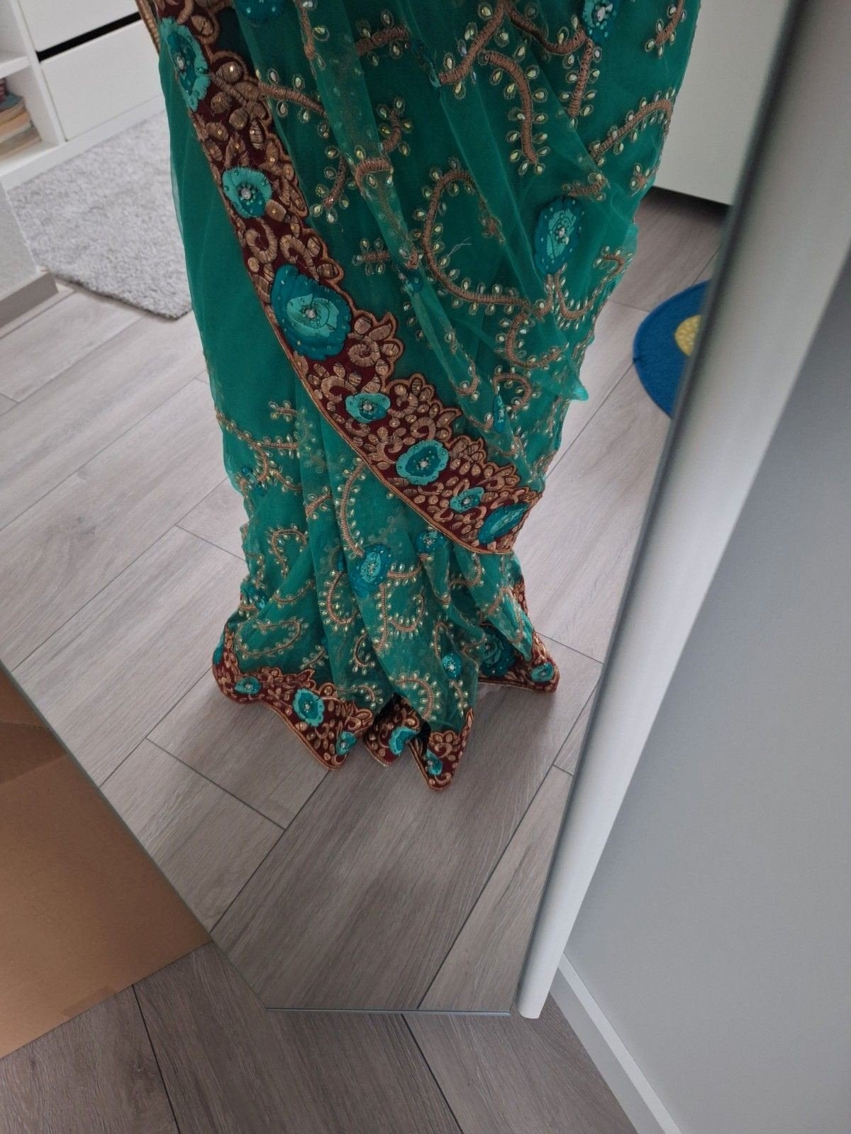 Prachtige Indiase Sari/Lehenga - Turquoise met Borduurwerk, Overige typen, Blauw, Ophalen of Verzenden, Maat 36 (S)