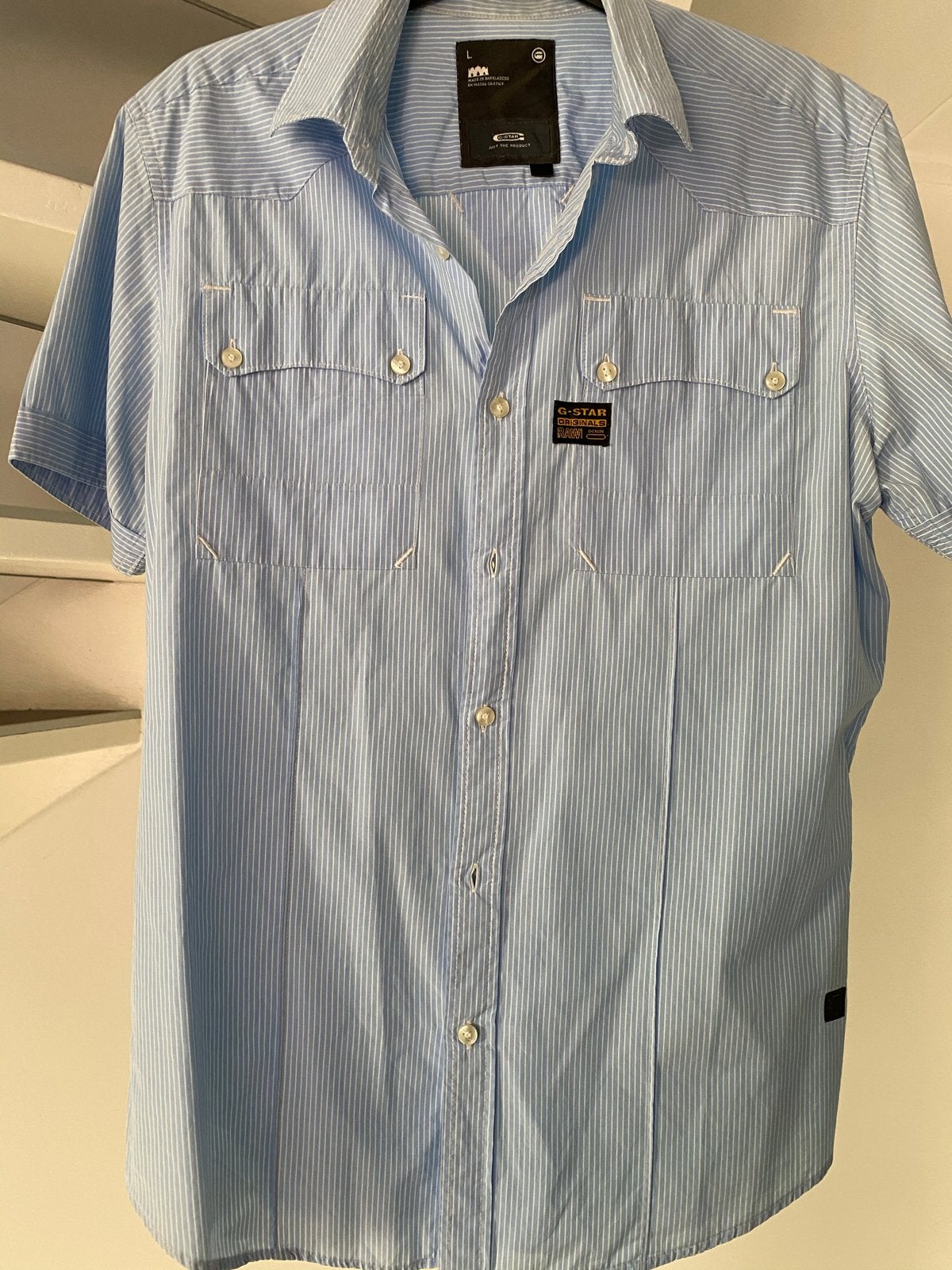G-Star RAW gestreept overhemd - Maat L, Ophalen of Verzenden, Zo goed als nieuw, Blauw, Halswijdte 41/42 (L)