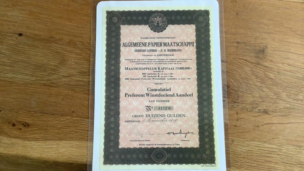 Historisch Aandeel Algemene Papier Maatschappij 1919, Ophalen, Voor 1920, Aandeel